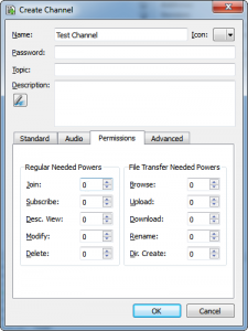 TeamSpeak - Create Channel - Permissions